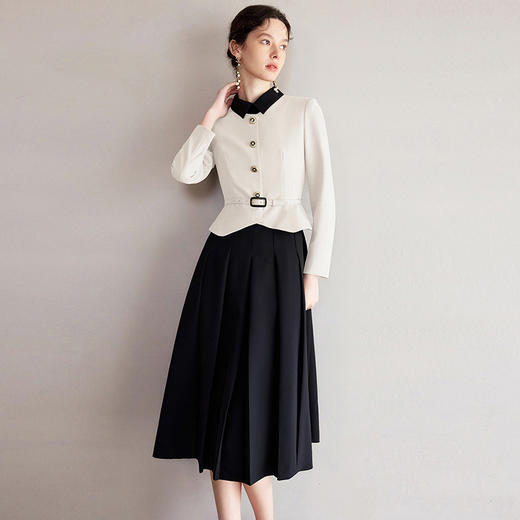 IWY/黑白拼色小翻领西装伞裙套裙气质经理工作服高级感职业装香风女Q1249 商品图2