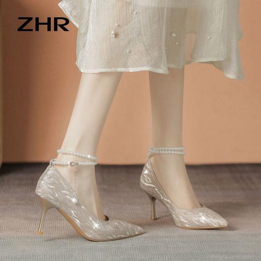 ZHR则则浅口单鞋女2024新款百搭高跟鞋子尖头透气懒人鞋ins女鞋子 商品图4