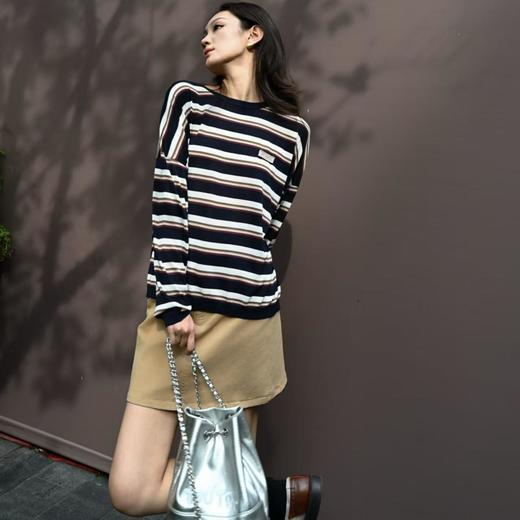 顺丰包邮63610洛诗琳超细绵羊毛醋酸混纺条纹针织衫685 商品图0