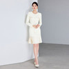 IWY/法式小香风连衣裙女新款米白色名媛范圆领长袖百褶裙子Q1234 商品缩略图1