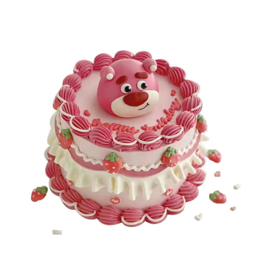 味美特“草莓熊”儿童可爱生日蛋糕，玩具插件搭配，小女孩专享-如需6英寸，可添加客服微信咨询 商品图0