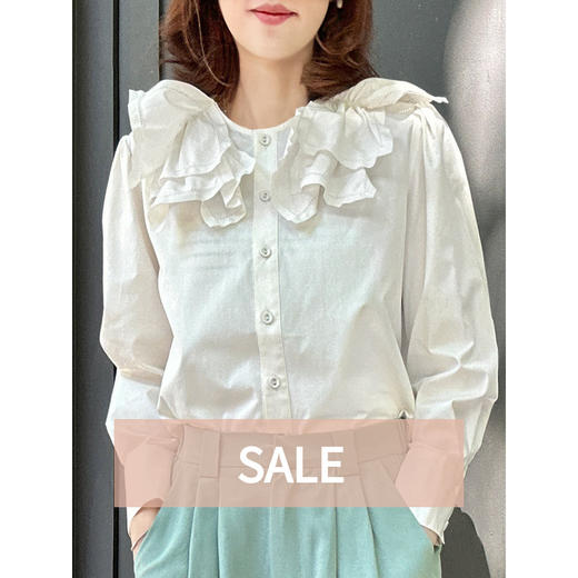 TYNVIE 清爽白色刺绣叠领短衬衫 商品图0