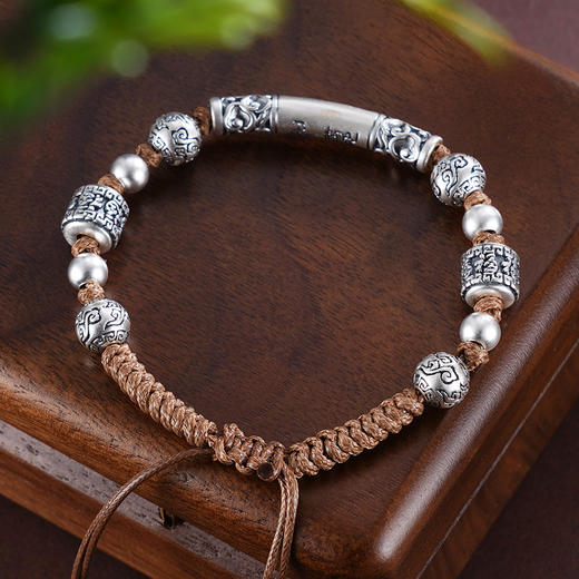 子佩集S999银【祥云集福】手链纯银【SC000858】仿古拉绳2501 商品图1