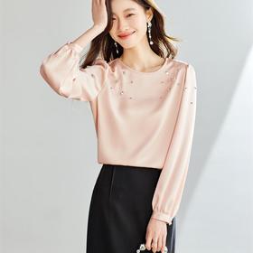 全新升级【铂金会员146/天猫199/差价53】(23349) 洛诗琳重工亮片钉珠衬衫2025春季新款气质圆领百搭雪纺上衣