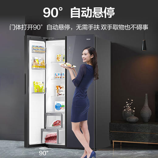 海尔（Haier）610升 大容量 一级双变频 阻氧干湿分储  烟罗缎彩晶玻璃面板 光彩智控UI大屏 黑金净化 BCD-610WGHSSE5S1 星蕴银 商品图6