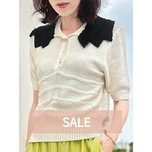 TYNVIE 双层翻领短袖针织上衣 商品图0