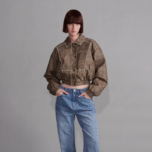 NUTH“飞艇夹克”｜棕色皮棉服洗水做旧复古宽松短款外套 商品图3