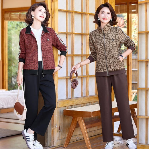 MC628中老年休闲运动套装女春秋50岁女人穿搭洋气大码中年妈妈秋装穿搭 商品图1
