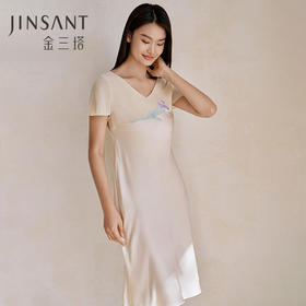 桑蚕丝鸢尾贴布绣】19姆米重磅真丝睡裙女100%桑蚕丝家居服金三塔  YSFFA310