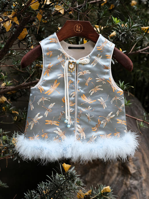 盛唐牡丹| 儿童系列|Kids 织锦缎鸵鸟毛上衣 商品图0