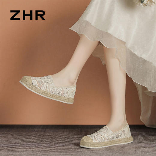 ZHR网纱透气新中式渔夫鞋2024新款一脚蹬单鞋时耐磨尚小香风女鞋 商品图4