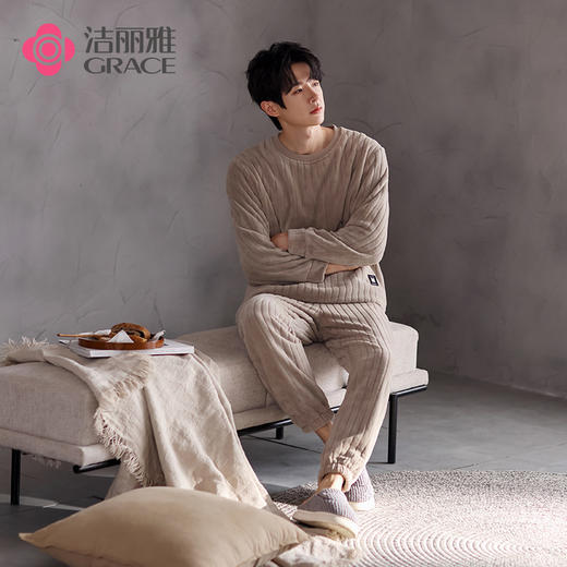 【冬季迎新】洁丽雅正品加绒加厚情侣睡衣柔软珊瑚绒大码保暖套装 商品图5