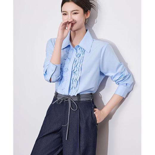 【高货wl】全新升级【铂金会员257/天猫339/差价82】(21239) 洛诗琳2025春季高级感气质时尚翻领简约通勤荷叶边衬衫女 商品图3