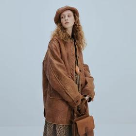 半圆/D22303403/两面穿加绒加厚中长款皮质外套