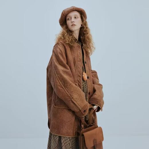 半圆/D22303403/两面穿加绒加厚中长款皮质外套 商品图0