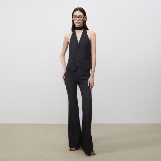 lost in echo2025春夏新款时髦高腰修身显瘦后开衩针织微喇叭裤 商品图2