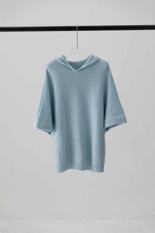 纯羊绒廓形连帽八分袖长罩衫 商品图1