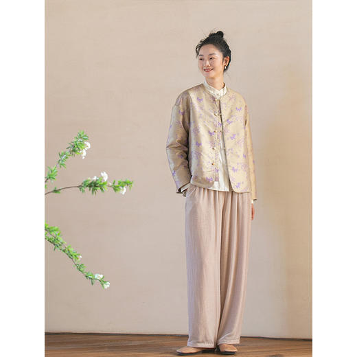 牧衣游原创 丝绒净色裤子女新款柔软垂感文艺宽松百搭休闲裤 见月 商品图2