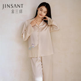 桑蚕丝鸢尾贴布绣】重磅真丝睡衣女100%桑蚕丝衣裤套家居服金三塔  YSFFA208