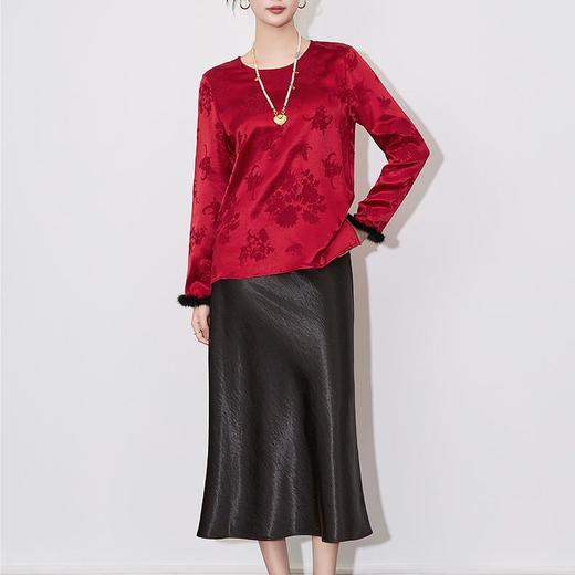 【高货wl】全新升级【铂金会员330/天猫439/差价109】(20535) 洛诗琳新中式国风拼水貂毛上衣2025春季新款真丝提花衬衫 商品图3