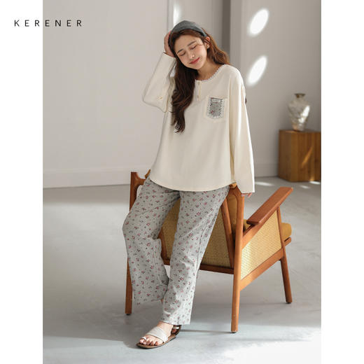 可人儿小众设计师新款奥力绵女士睡衣春秋圆领长袖可外出家居服 商品图1