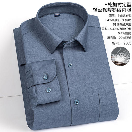 丁摩 男士冬季鹅绒保暖衬衫羊毛商务男装加绒加厚纯色长袖衬衣5ZF-12801 商品图9