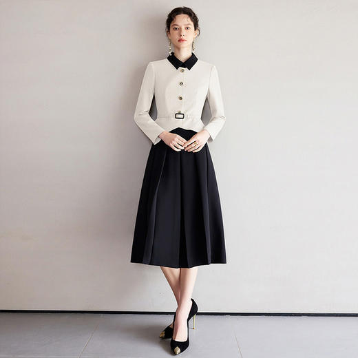 IWY/黑白拼色小翻领西装伞裙套裙气质经理工作服高级感职业装香风女Q1249 商品图1
