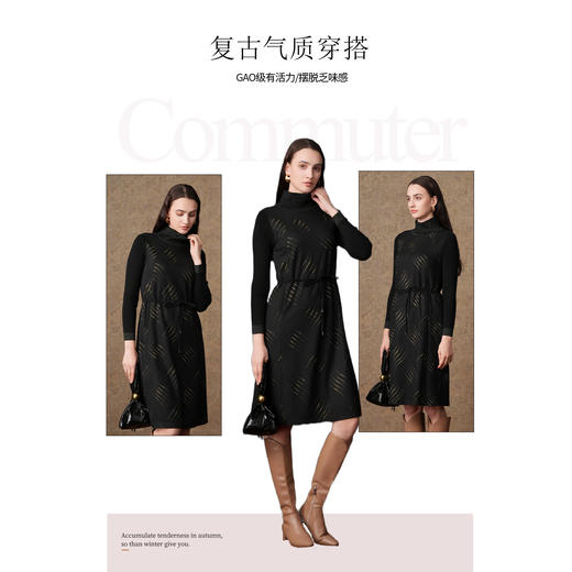 乔万尼新款绵羊毛连衣裙收腰保暖显瘦长裙打底裙EI4E528 商品图2