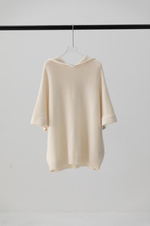 纯羊绒廓形连帽八分袖长罩衫 商品图5