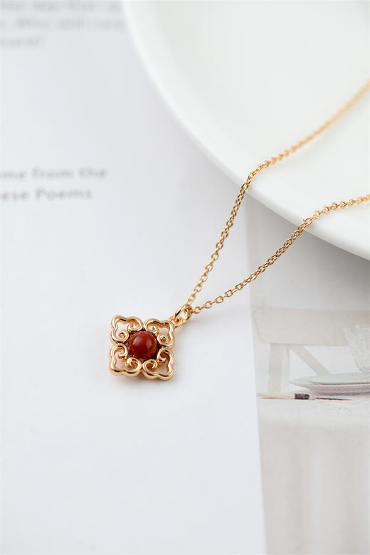 pearl moments珍刻  万事如意 四叶草（南红）项链 商品图6