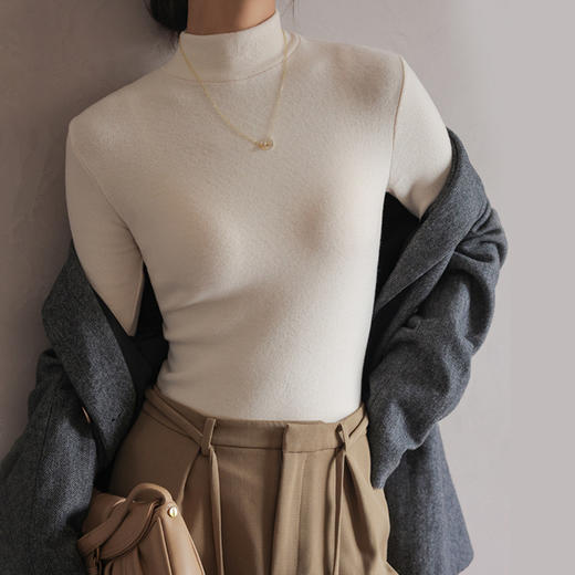 Q仿羊绒半高领中领女内搭秋冬季加薄绒修身长袖打底衫FS 1675 商品图1