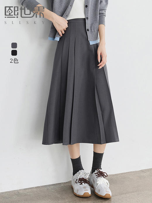 【专属特价】熙世界通勤职场风百褶半身裙女高腰显瘦气质a字裙子2025春秋新款 商品图0