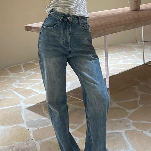 顺丰包邮64056洛诗琳纯棉做旧磨破直筒牛仔裤50546 商品图2