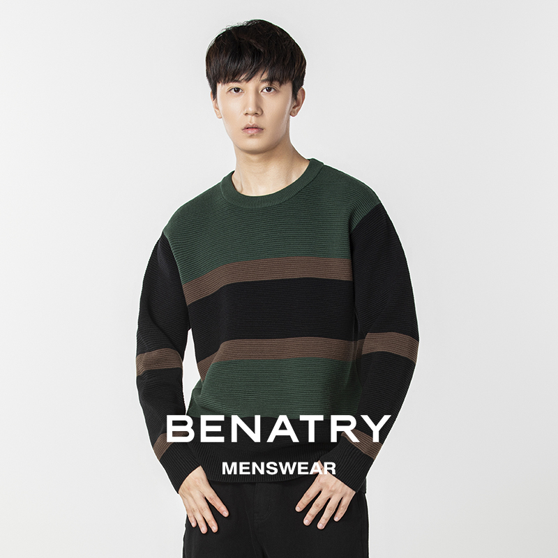 贝纳川条纹拼色男士毛衣ECP316004
