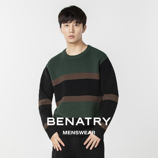 贝纳川条纹拼色男士毛衣ECP316004 商品图0