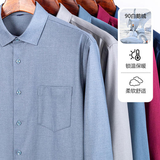 丁摩 男士冬季鹅绒保暖衬衫羊毛商务男装加绒加厚纯色长袖衬衣5ZF-12801 商品图1