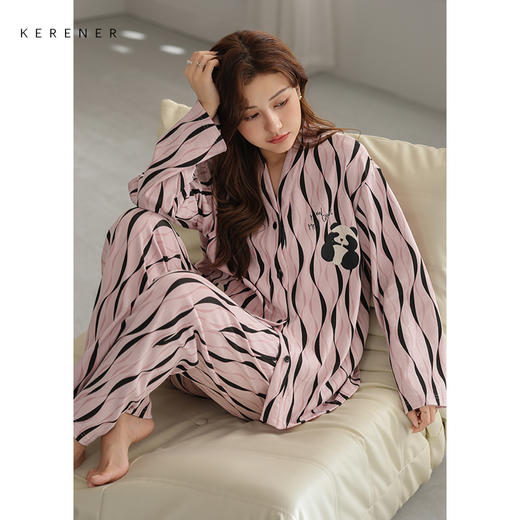 可人儿小众设计师新款奥力绵女士睡衣春秋长袖时尚可外出家居服 商品图1