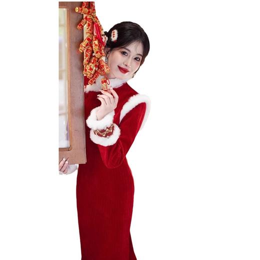 新中式雪尼尔加绒小香风旗袍QZJ991 商品图4