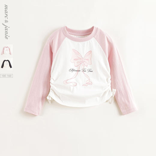 马克珍妮女童甜酷少女抽褶T恤 儿童蝴蝶印花上衣春装新款250167 商品图0