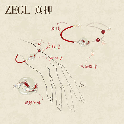 ZEGL真柳设计师白玉平安扣红绳925银手链女款精致红玛瑙手绳手饰 商品图1
