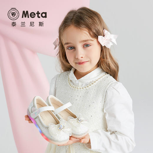 泰兰尼斯meta春季新品女童水晶鞋公主洋气软底皮鞋演出单鞋闪灯鞋  M03X5A6236 商品图4