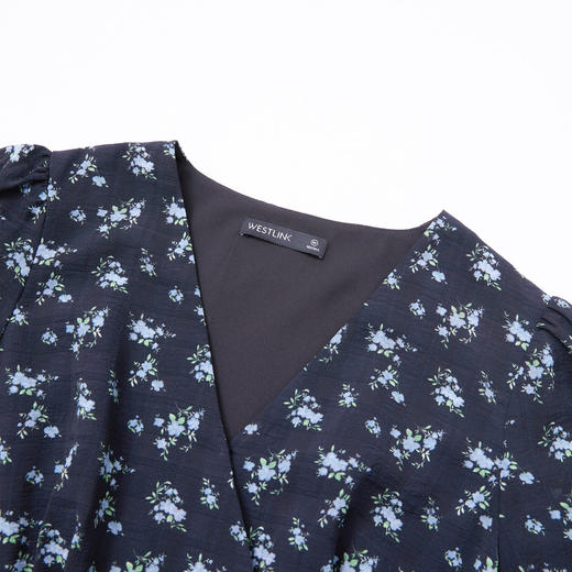 法式浪漫优雅复古圆领碎花裙女收腰长袖连衣裙V0450184 商品图5