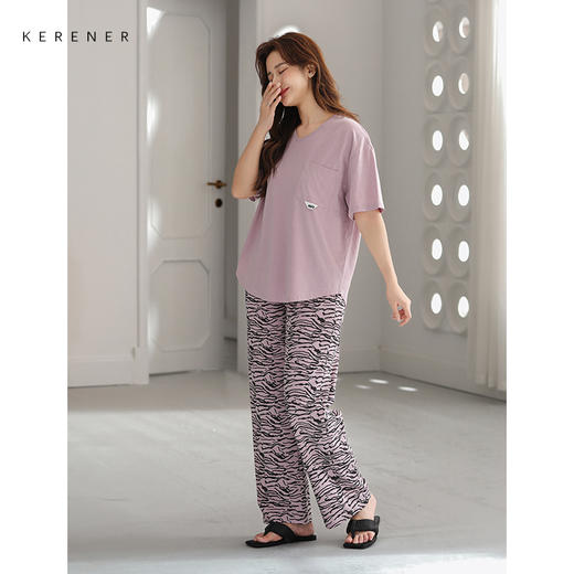 可人儿小众设计师新款奥力绵女士睡衣春夏短袖时尚可外出家居服 商品图3