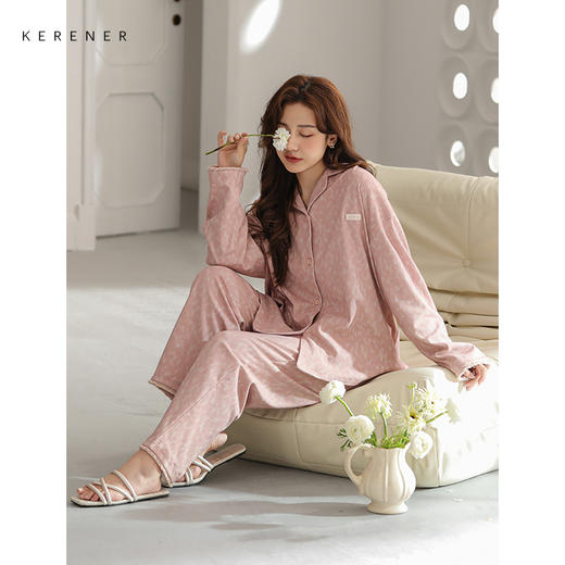 可人儿小众设计师新款奥力绵女士睡衣春秋长袖时尚可外出家居服 商品图3