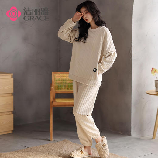 【冬季迎新】洁丽雅正品加绒加厚情侣睡衣柔软珊瑚绒大码保暖套装 商品图6