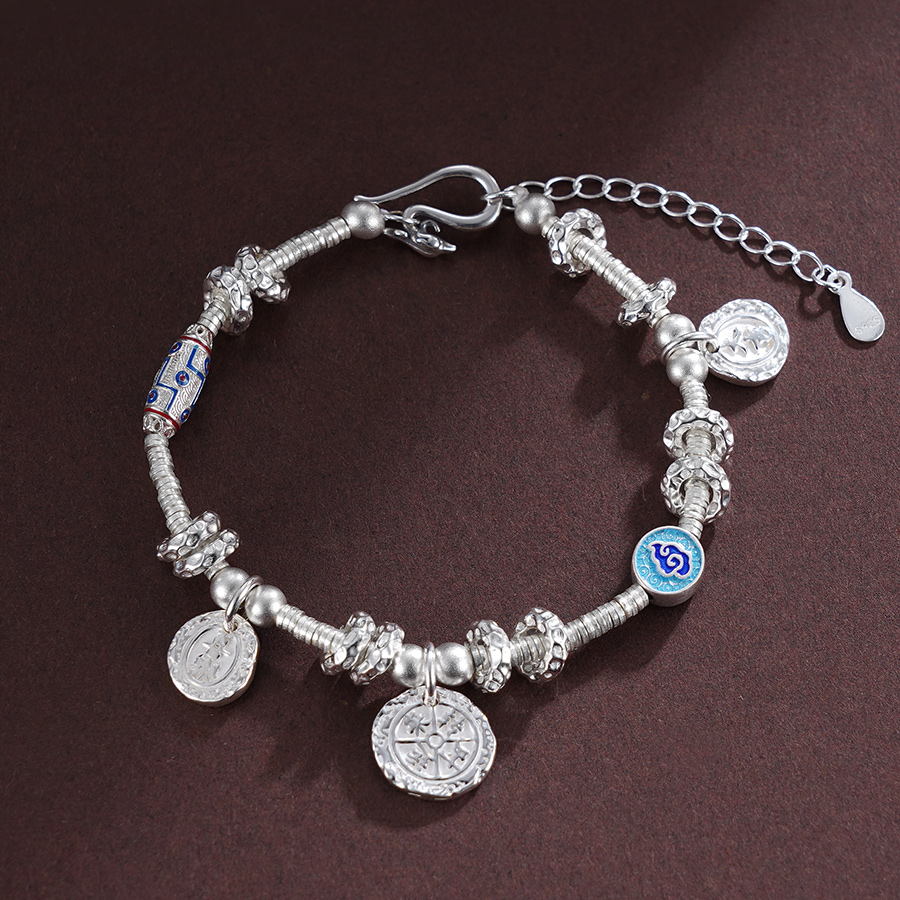 子佩集S925银【清雅喜乐】手链纯银【SL00857】腰缠万贯盘缠福字珐琅彩2501