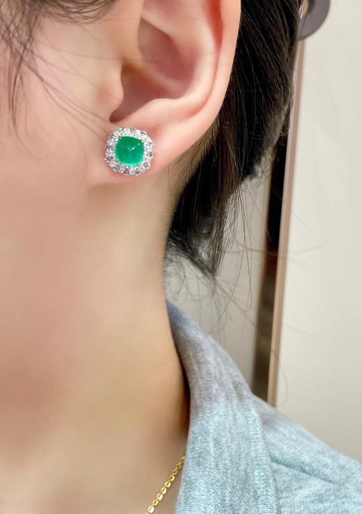 3ct糖塔祖母绿耳钉 商品图3
