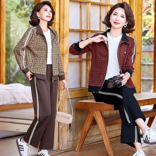 MC628中老年休闲运动套装女春秋50岁女人穿搭洋气大码中年妈妈秋装穿搭 商品图0