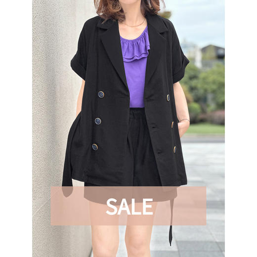 TYNVIE 连腰带短袖外套-黑色 商品图0