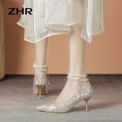 ZHR则则浅口单鞋女2024新款百搭高跟鞋子尖头透气懒人鞋ins女鞋子 商品图5